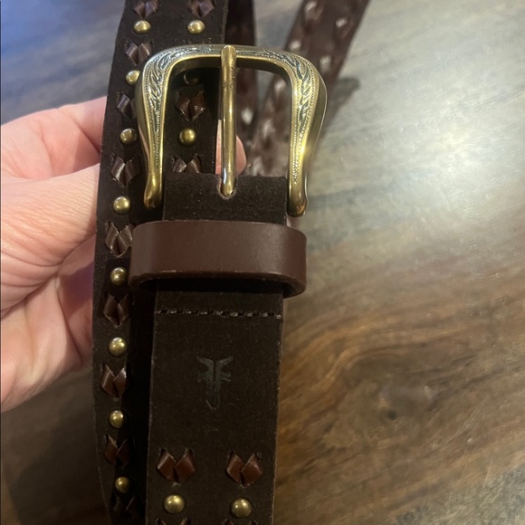 Frye Brown Suede Studded Belt Medium Sample New As Is - Picture 2 of 6